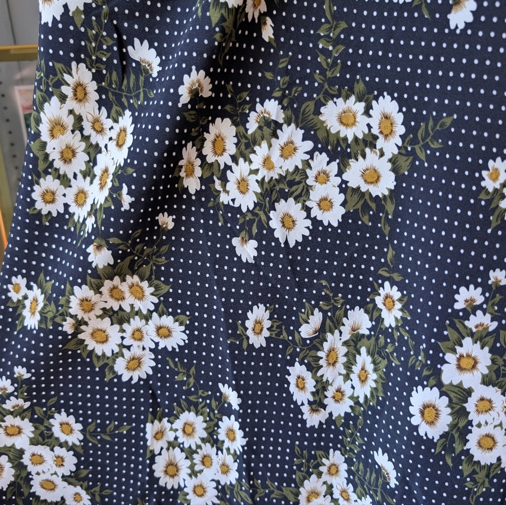 Y2K Women's Mini Slip Dress Floral Daisy Navy Blue White Polka Dot Size Large - Picture 4 of 10